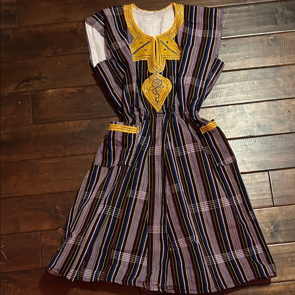 Striped Multicolor Dress with Yellow Accent
